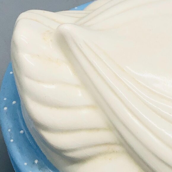 vintage duck dish with lid white light blue white dots 10x9" porcelain READ - Picture 7 of 9